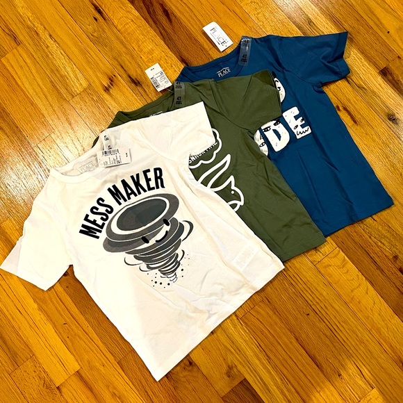 Children’s Place Boys Short-Sleeve Cotton Tees New! Lot of 3 white blue green - Picture 1 of 4